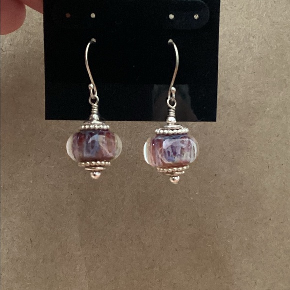 Sale - Beautiful Artisan Lampwork Glass Sterling Silver Earrings - Picture 2 of 3